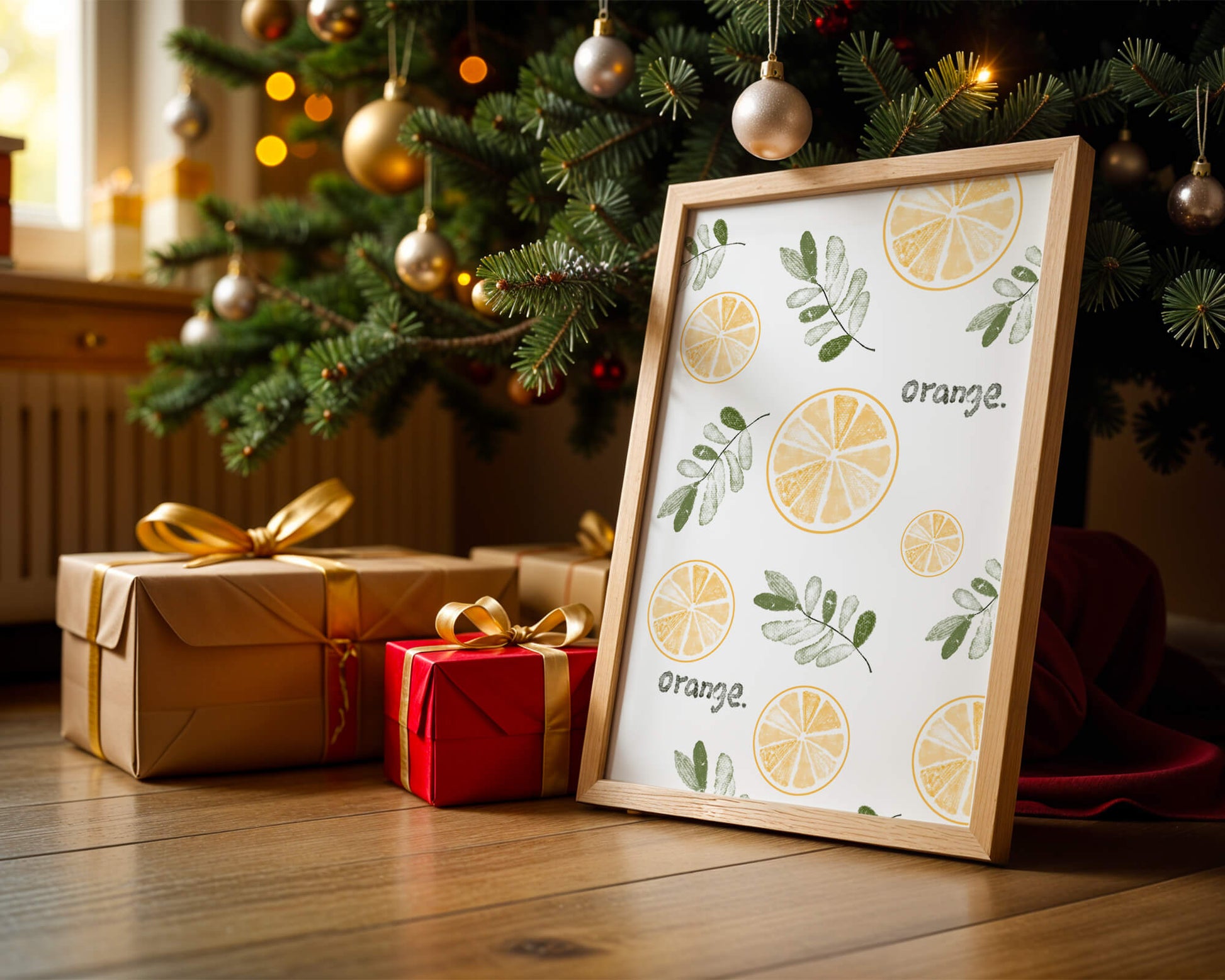 Motif avec des tranches d’orange et des feuilles vertes