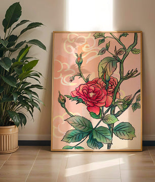 Ilustración Elegante de Rosa con Fondo Pastel Suave