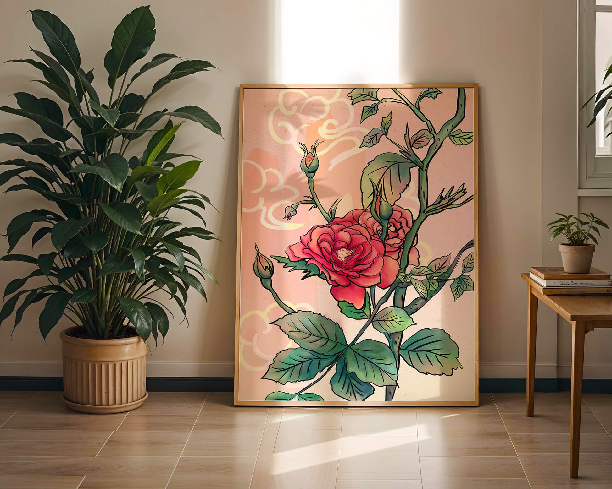 Ilustración Elegante de Rosa con Fondo Pastel Suave