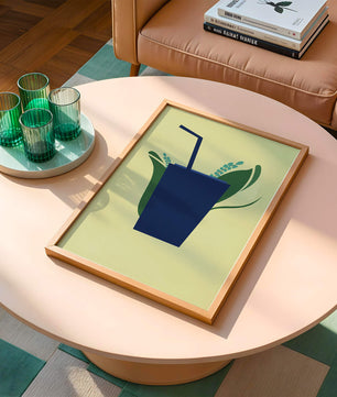 Ilustración de bebida de café moderna con elementos botánicos