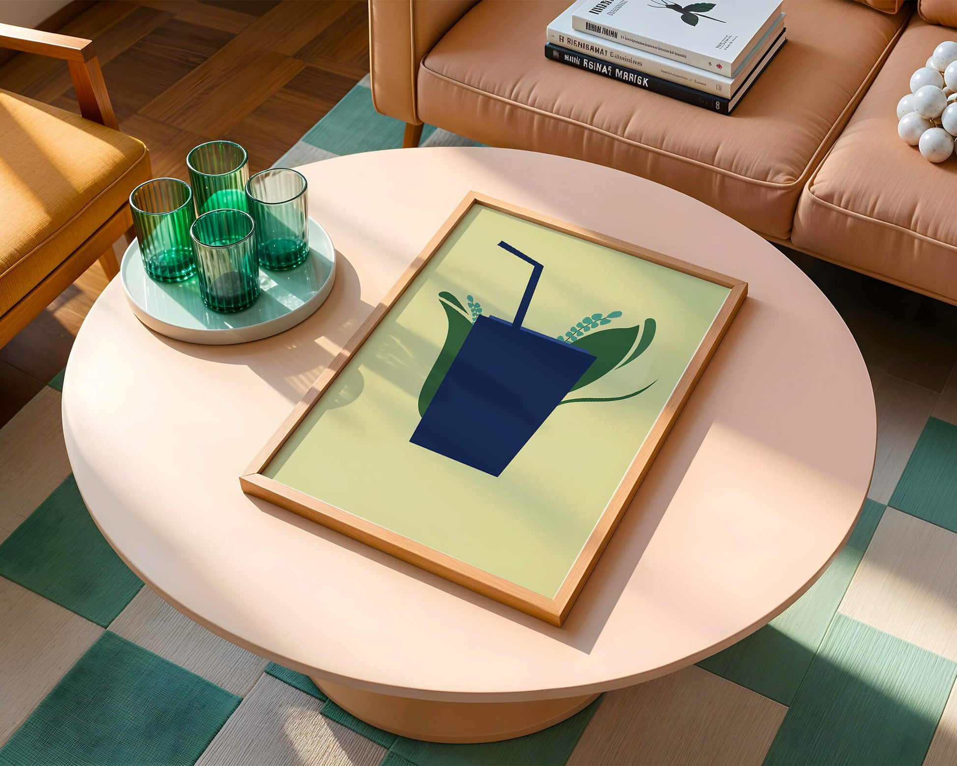 Modern cafe drink illustration with botanical elements