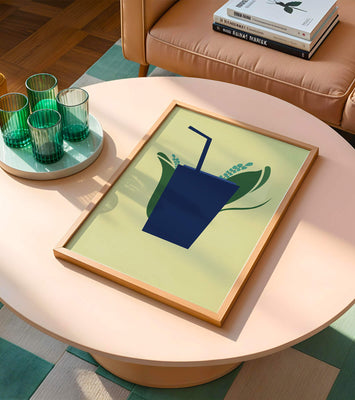 Modern cafe drink illustration with botanical elements