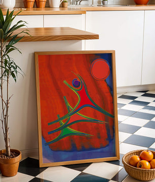 Abstract colorful artwork with dynamic figures and bold colors