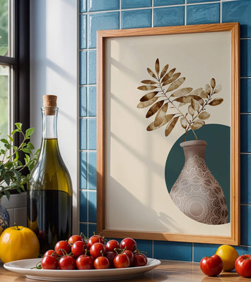 Elegant Botanical Illustration With Mandala Vase