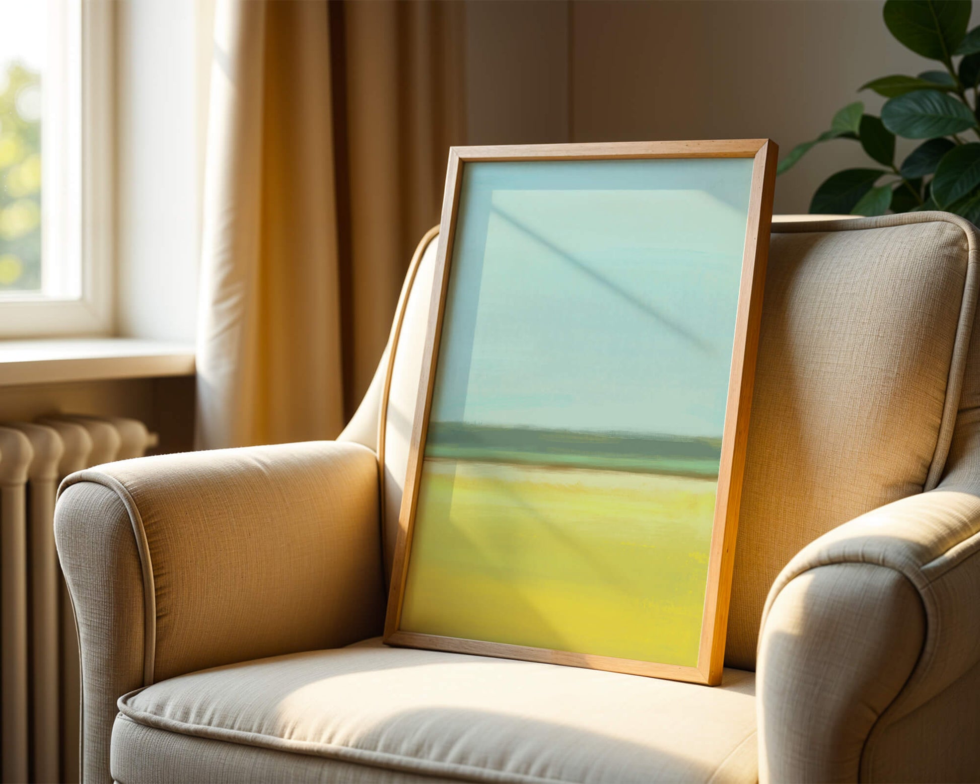 Paisaje abstracto con horizonte azul y amarillo