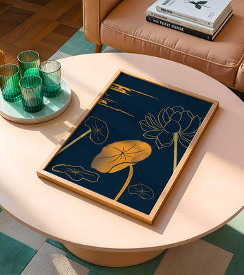 Golden Lotus Flowers in Abstract Night Sky