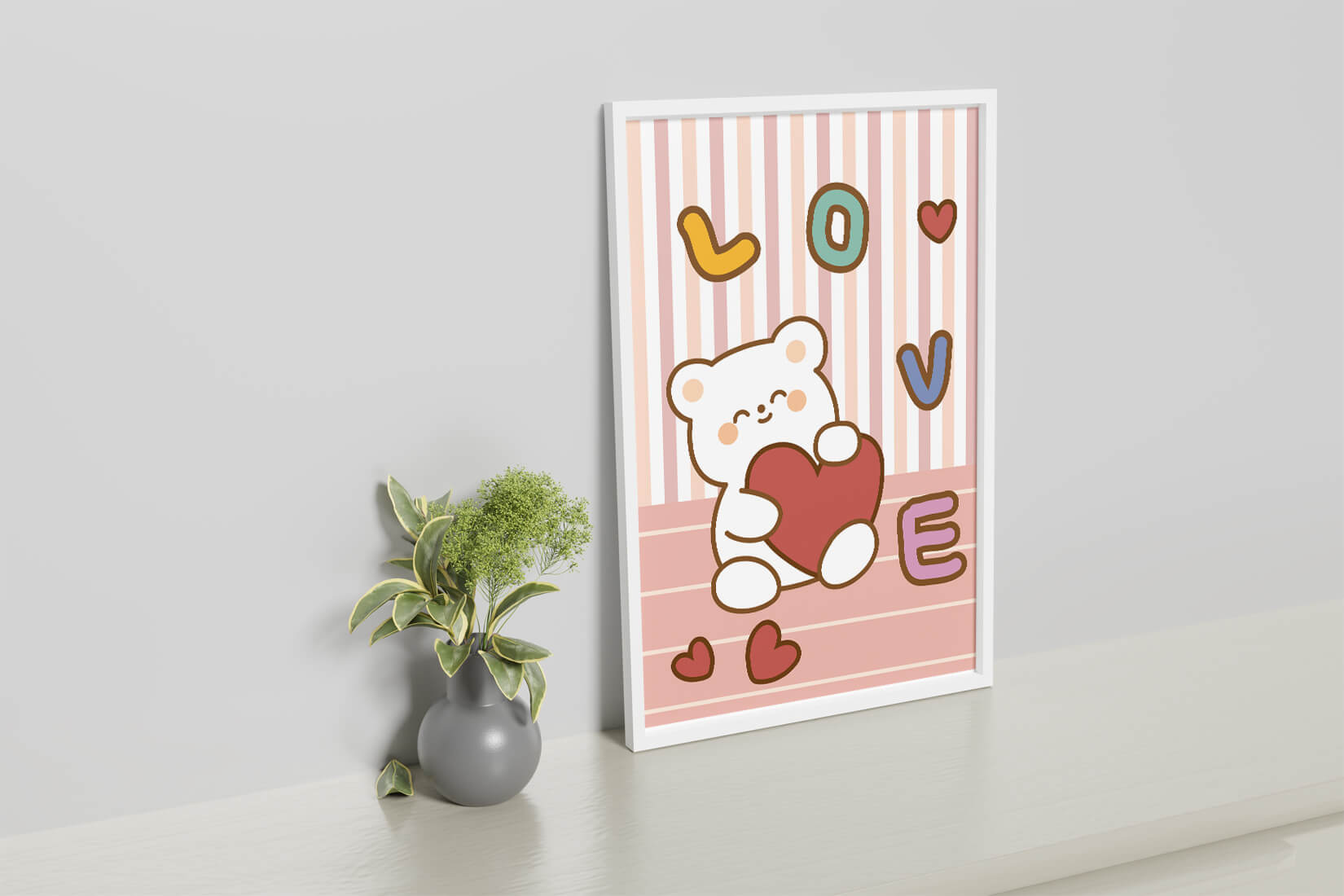 Adorable bear holding a heart in a playful love-themed illustration