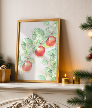 Ilustración de manzanas en la rama de un árbol con hojas verdes