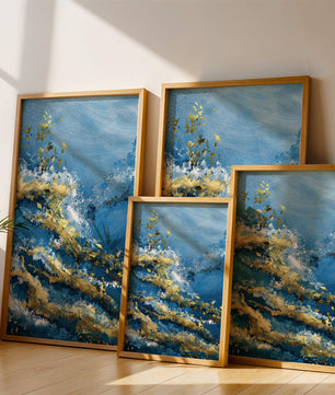 Textura abstracta en azul y dorado con patrones dinámicos