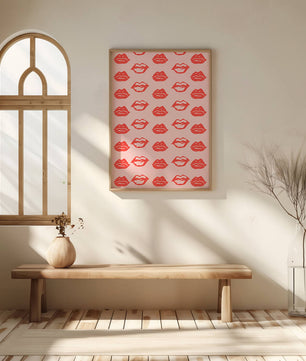Patterned Red Lips Repeated on Pink Background - Mi tienda