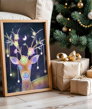Illuminated Fantasy Deer with Floral Antlers and Hanging Stars - Mi tienda