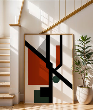 Colorful geometric abstract art with bold black lines