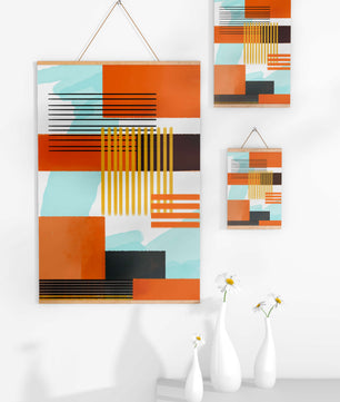 Abstract Geometric Composition with Gold and Orange Elements - Mi tienda