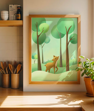 Gentle Deer and Butterfly in a Lush Forest Setting