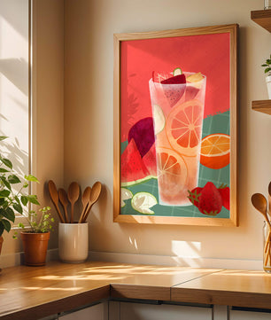 Ilustración de cóctel de frutas refrescante con cítricos y sandía
