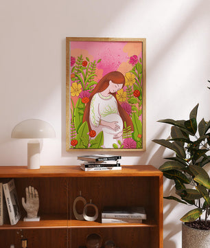 Pregnant Woman Amidst Vibrant Flowers