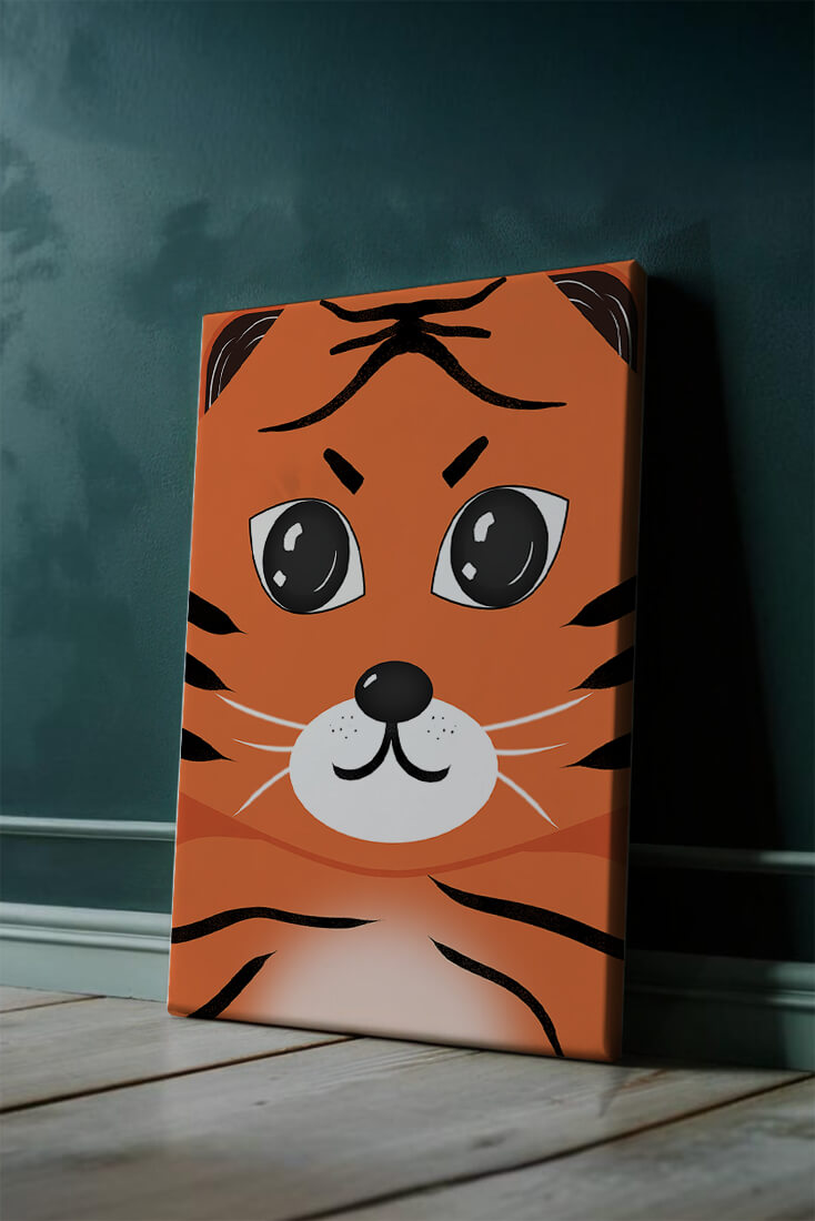 Adorable tiger face illustration with bold features