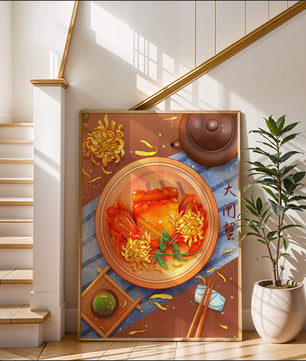 Crab Dish with Chrysanthemum Flowers and Tea Setting - Mi tienda