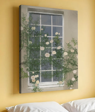 Floral Window with Climbing Roses in a Tranquil Setting
