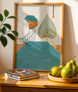 Artistic Composition with Geometric Shapes and Golden Leaf Detail - Mi tienda