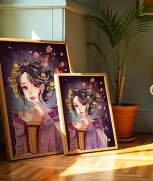 Retrato de anime elegante con acentos florales y dorados