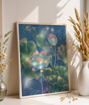 Bunte Lotusblumen mit abstraktem kosmischen Hintergrund