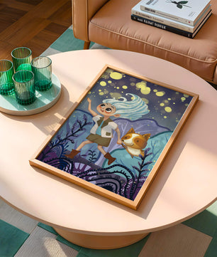 Whimsical Adventure in a Magical Night Sky Landscape