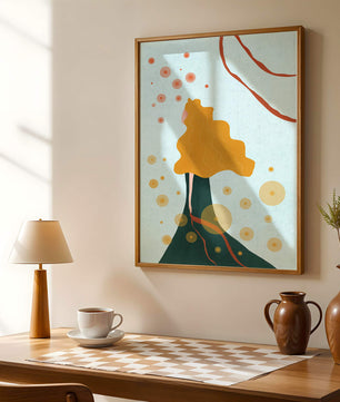 Abstract Portrait of a Woman with Flowing Golden Hair and Geometric Shapes - Mi tienda