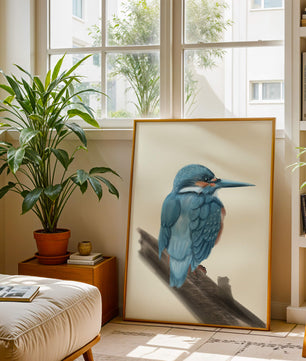Illustration of a vibrant blue bird on a branch
