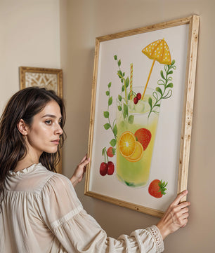 Refreshing summer drink illustration with fruits and greenery