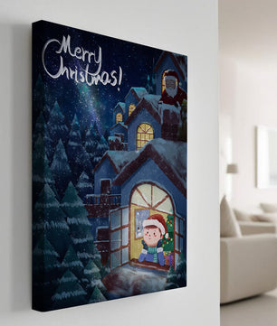 Festive Christmas scene with Santa and a cozy home