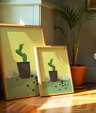 Illustration of a potted cactus with flower on soft background