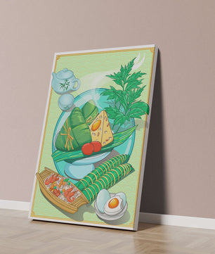 Illustration d'aliments asiatiques traditionnels avec service à thé et herbes