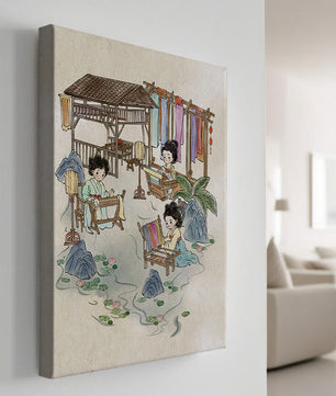 Charmante illustration des arts textiles traditionnels dans un cadre serein
