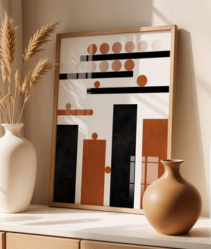 Abstract Geometric Art with Circles and Bars in Earth Tones