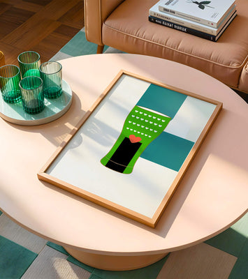 Green vase with heart pattern and minimalistic design