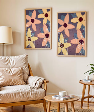 Colorful Floral Pattern with Abstract Leaves and Flowers
