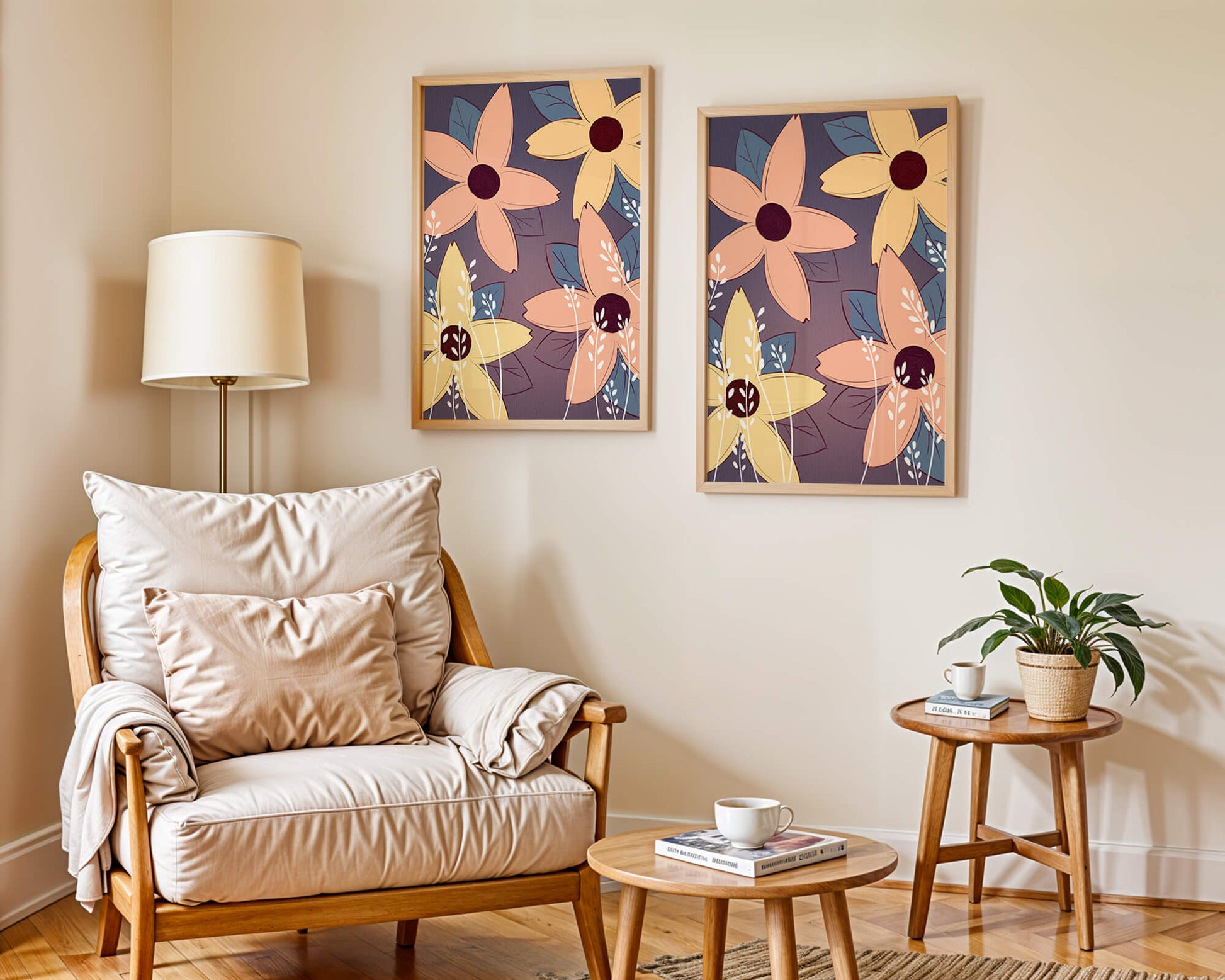 Colorful Floral Pattern with Abstract Leaves and Flowers