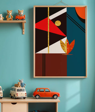 Arte abstracto geométrico con dorado y formas audaces