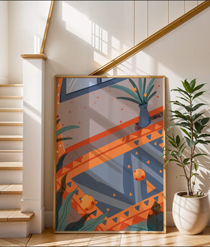 Modern Abstract Interior with Geometric Patterns and Plant