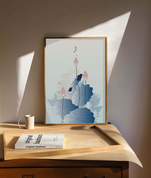 Lotus flower and dragonflies in elegant pastel illustration