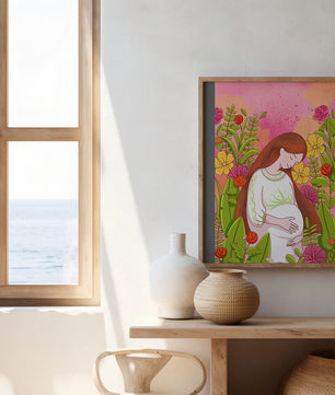 Pregnant Woman Amidst Vibrant Flowers