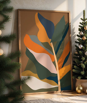 Abstract Botanical Illustration with Earthy Tones and Organic Shapes