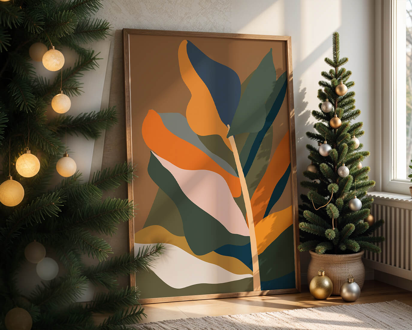 Abstract Botanical Illustration with Earthy Tones and Organic Shapes