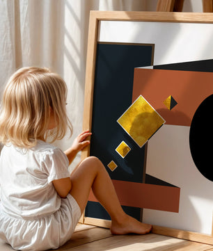 Abstract geometric art with gold accents and bold colors - Mi tienda