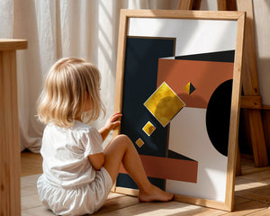 Abstract geometric art with gold accents and bold colors - Mi tienda