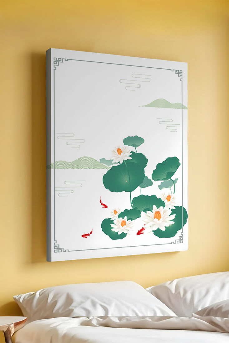 Elegant lotus and koi fish illustration with oriental design elements