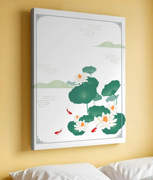 Elegante Lotus- und Koi-Fisch-Illustration mit orientalischen Designelementen
