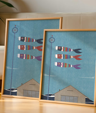 Colorful Koi Nobori Fish Flags Against Blue Sky