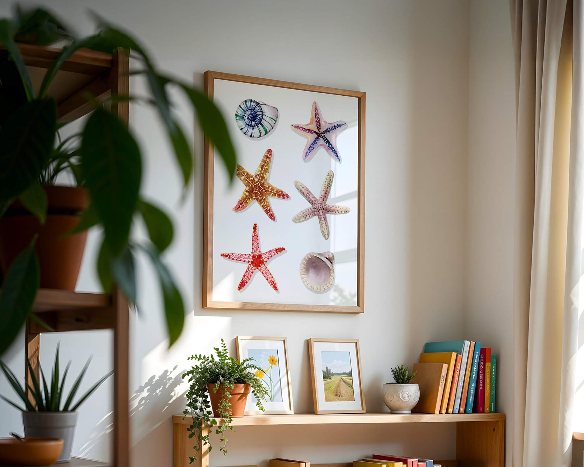 Watercolor collection of seashells and starfish illustration